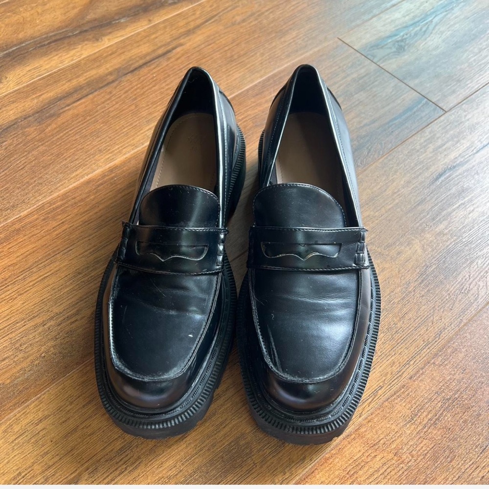 H&M chunky loafers black patent leather shiny women’s size 39 platform